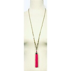 Lilly Pulitzer Beach Breeze Necklace Gold w Pink Beaded Tassel Long Necklace